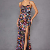 Juliet JT2498A Long Fitted Floral Embroidered Design Evening Gown