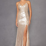 Juliet JT2502A Dress Long Halter Neck Fitted Metallic Gown