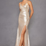 Juliet JT2502A Dress Long Halter Neck Fitted Metallic Gown