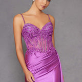 Juliet JT2535K Long Fitted Boned Corset Sweetheart Neck Side Slit Gown