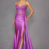Juliet JT2535K Long Fitted Boned Corset Sweetheart Neck Side Slit Gown