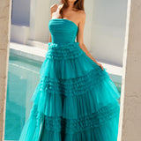 Juliet JT2542S Long Strapless Layered Tulle A-Line Gown