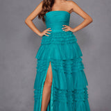 Juliet JT2542S Long Strapless Layered Tulle A-Line Gown