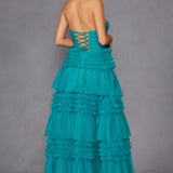 Juliet JT2542S Long Strapless Layered Tulle A-Line Gown