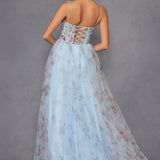 Juliet JT2562S Floral Print Strapless A-Line Tulle Gown
