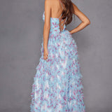 Juliet JT2572U Long Ruffled Layered Skirt Print Formal Gown
