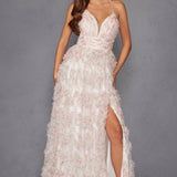 Juliet JT2572U Long Ruffled Layered Skirt Print Formal Gown