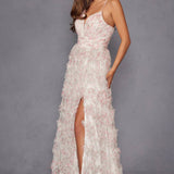 Juliet JT2572U Long Ruffled Layered Skirt Print Formal Gown
