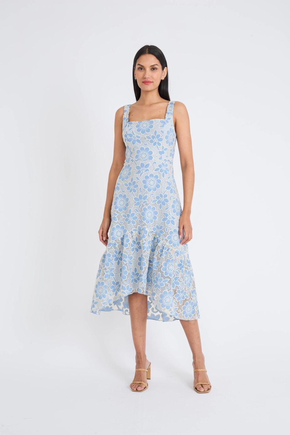 Straight Neck Sleeveless High Low Midi Dress