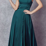 Juliet 278 Formal A-Line Satin Gown with Side Pockets