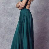 Juliet 278 Formal A-Line Satin Gown with Side Pockets