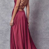 Juliet 278 Formal A-Line Satin Gown with Side Pockets
