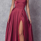 Juliet 278 Formal A-Line Satin Gown with Side Pockets