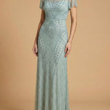 Lara 28856 - Beaded Flutter Sleeve Gown