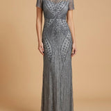 Lara 28856 - Beaded Flutter Sleeve Gown