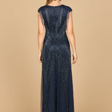 Beaded Fringe V-Neckline Dress with Cap Sleeves | Lara 28858