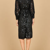 Lara 28855 - Beaded A-line Midi Dress with Long Sleeves