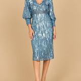 Lara 28855 - Beaded A-line Midi Dress with Long Sleeves