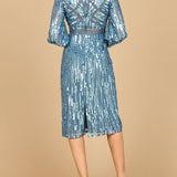 Lara 28855 - Beaded A-line Midi Dress with Long Sleeves
