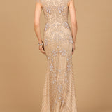 Beaded Cap Sleeve Gown | Lara 28863