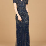 Short Sleeve Sheath Beaded Gown