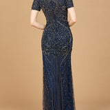 Short Sleeve Sheath Beaded Gown
