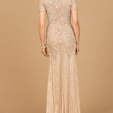 Short Sleeve Sheath Beaded Gown