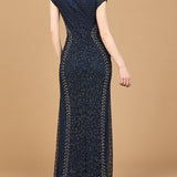 Beaded Mermaid Cap Sleeve Gown