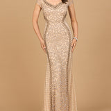 Beaded Mermaid Cap Sleeve Gown