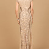 Beaded Mermaid Cap Sleeve Gown
