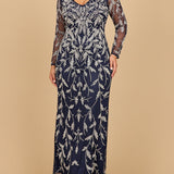 Lara 28870-  Long Sleeve Contrast Beaded Gown