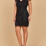 Lara 28872 - Cap Sleeve Beaded Sparkling Cocktail Dress