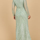 Lara 28875-  Long Sleeve Geometric Beaded Gown
