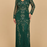 Lara 28877-  Long Sleeve Contrast Beaded Gown
