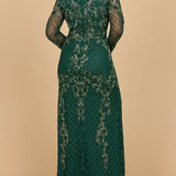 Lara 28877-  Long Sleeve Contrast Beaded Gown