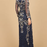Lara 28877-  Long Sleeve Contrast Beaded Gown