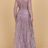 Lara 28878- Long Sleeve V-Neck Ombre Lace Gown