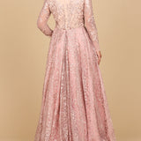 Long Sleeve Gown with Overskirt & Illusion Neckline
