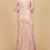 Long Sleeve Gown with Overskirt & Illusion Neckline