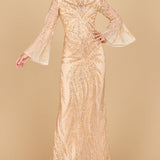 Lara 28887 - High Neck Beaded Dress with Bell Sleeves