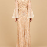 Lara 28887 - High Neck Beaded Dress with Bell Sleeves