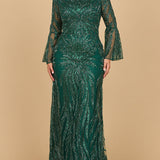 Lara 28887 - High Neck Beaded Dress with Bell Sleeves