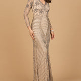Long Sleeve Beaded Maxi Gown
