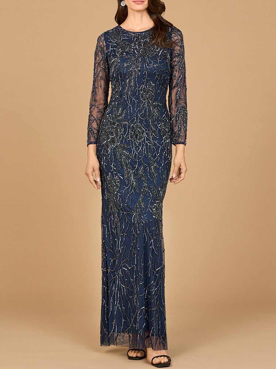 High Neck, Long Sleeve Beaded Gown | 28889