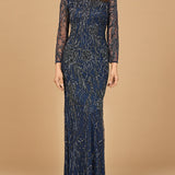 High Neck, Long Sleeve Beaded Gown | 28889