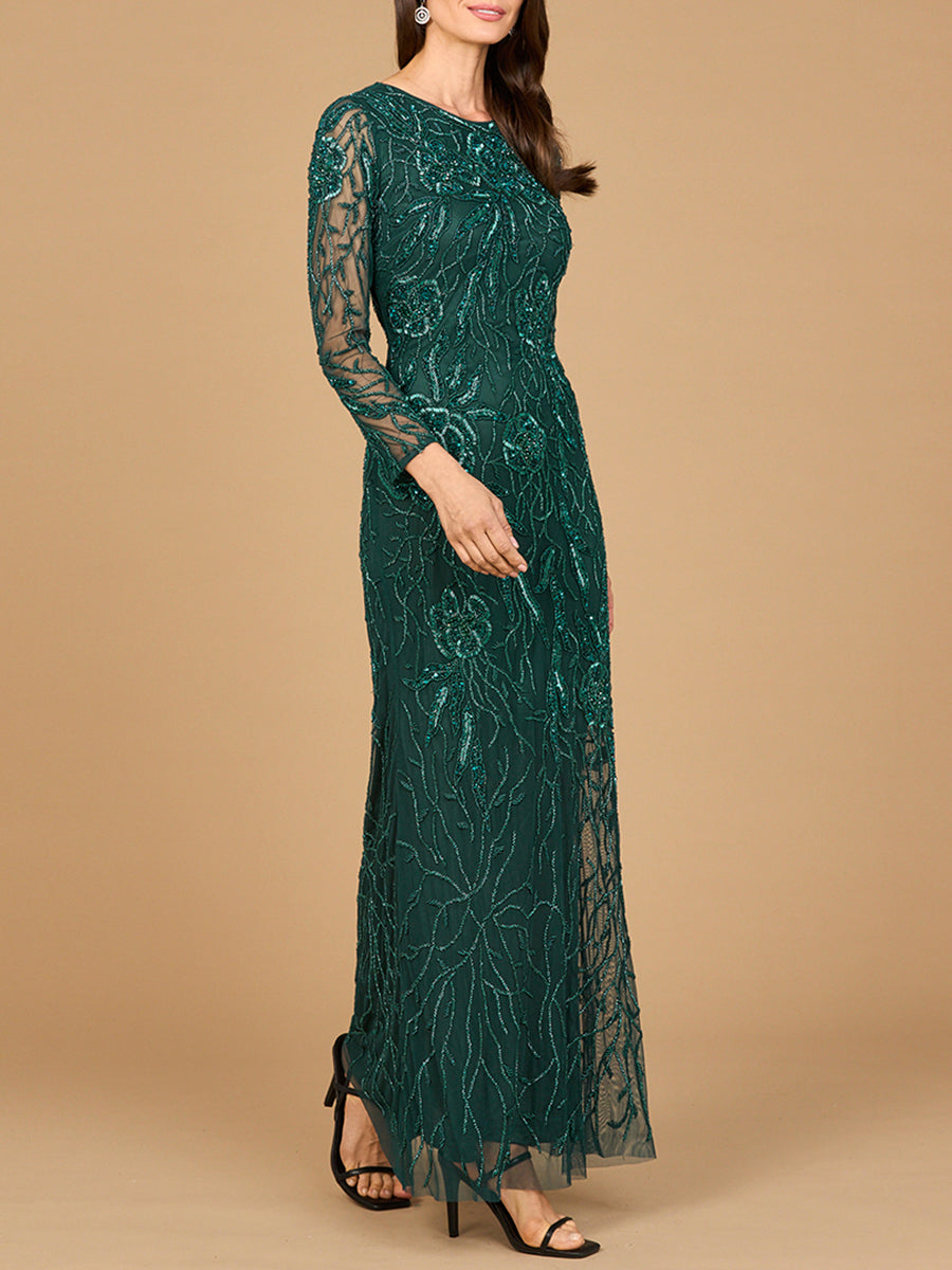 High Neck, Long Sleeve Beaded Gown | 28889