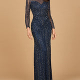 Illusion Neck, Long Sleeve Beaded Gown