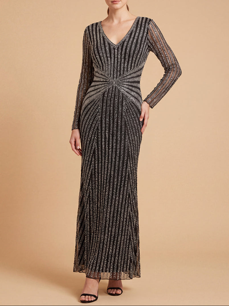 Lara 28892 - Long Sleeve Beaded Gown