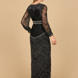 V Neck Beaded Long Sleeve Maxi Dress