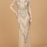 Long Sleeve Beaded Gown